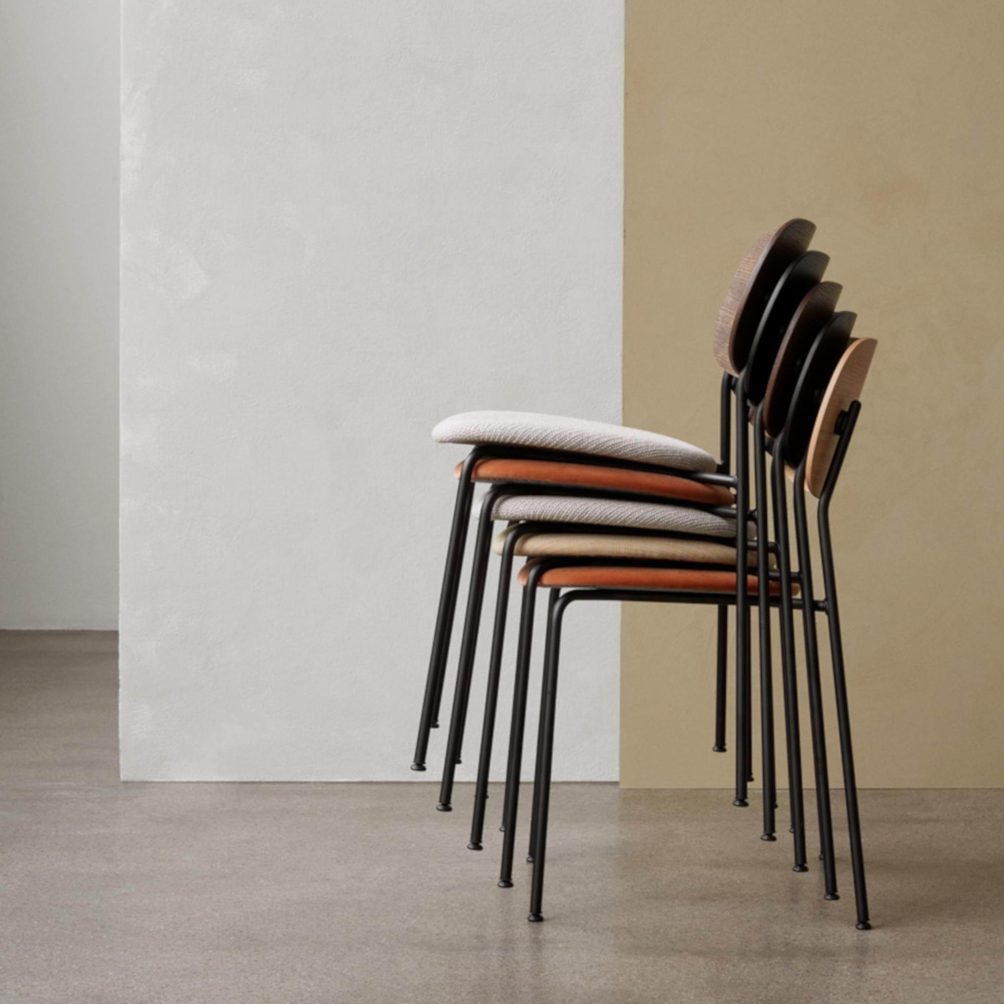 Scandinavian Modern Co Chair, Dining Chair, Natural Oak Frame with Orange Velvet Upholstery