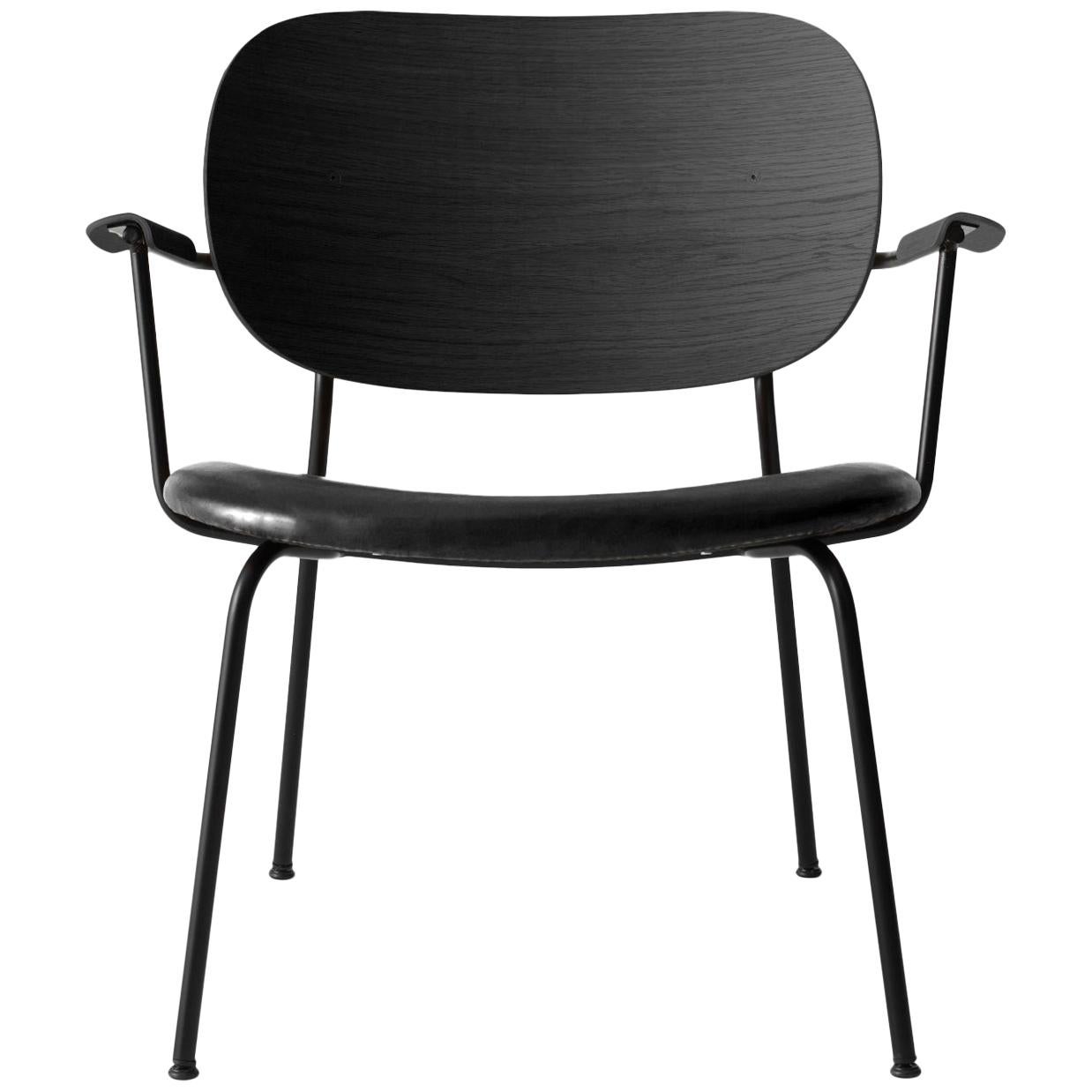 Co Chair, Lounge Chair with Black Oak Base and Black Dakar Leather Seat For Sale