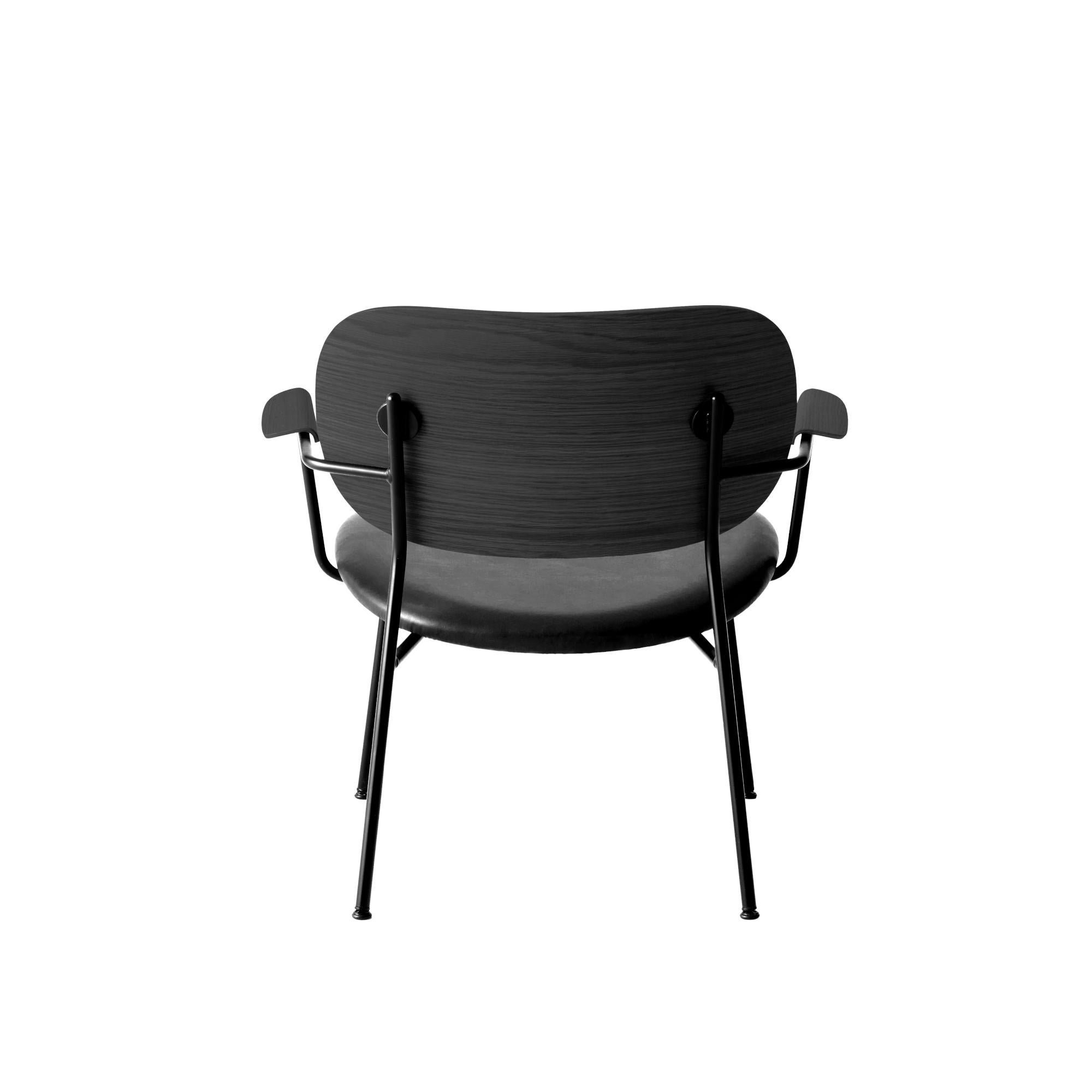 Scandinavian Modern Co Chair, Lounge Chair with Black Oak Base and Black Dakar Leather Seat For Sale