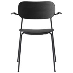 Co Chair, Wood Seat with Armrest, Black Oak Seat/Black Legs