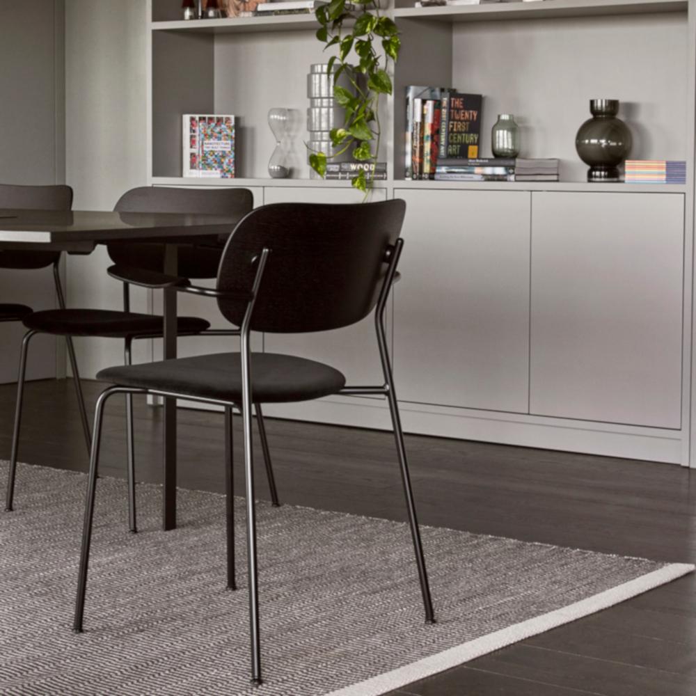Co Chair, Wood Seat with Armrest, Natural Oak Seat 'Grey 130' /Black Legs 4