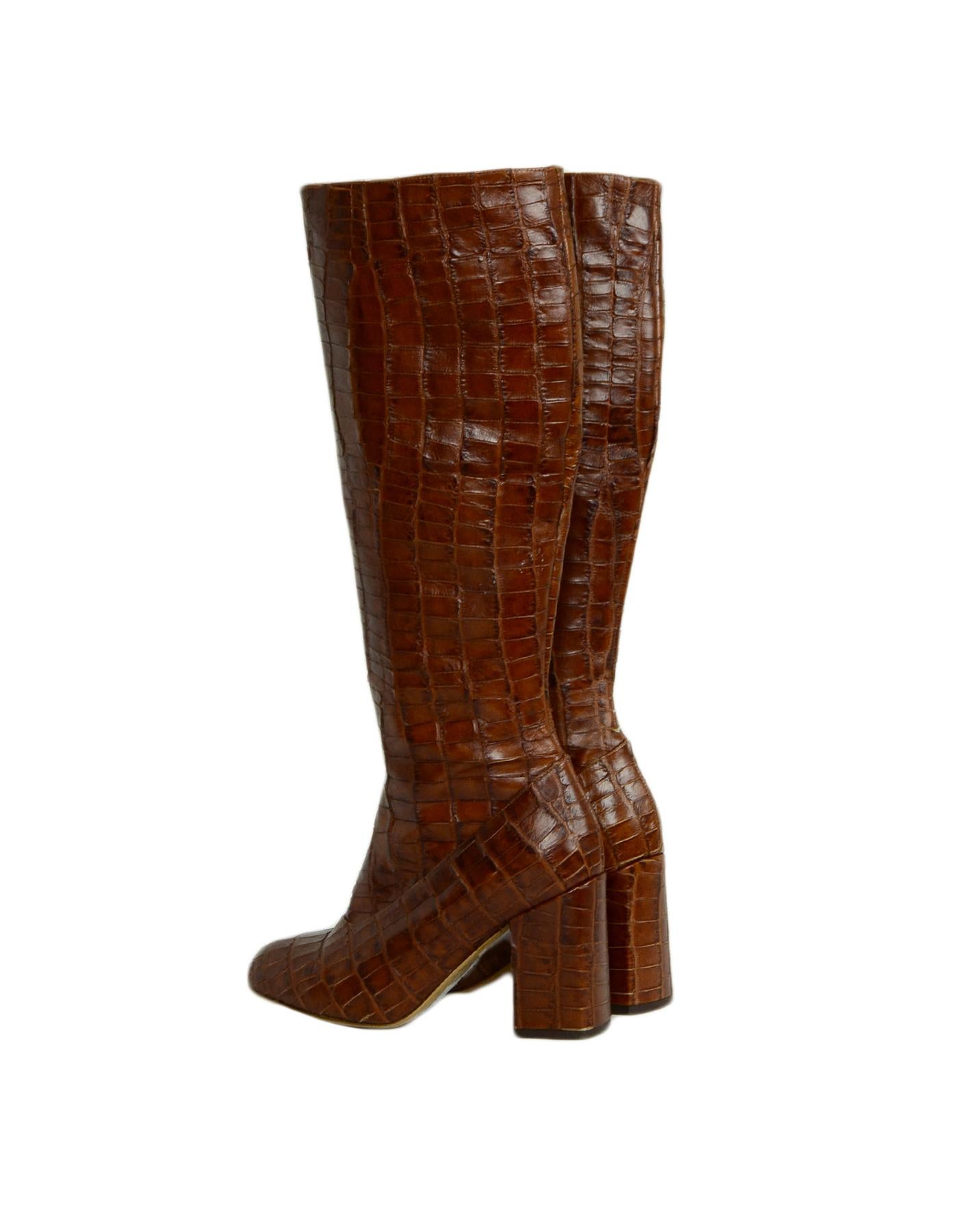 Brown Co. Cognac Embossed Crocodile Print Boots sz 37