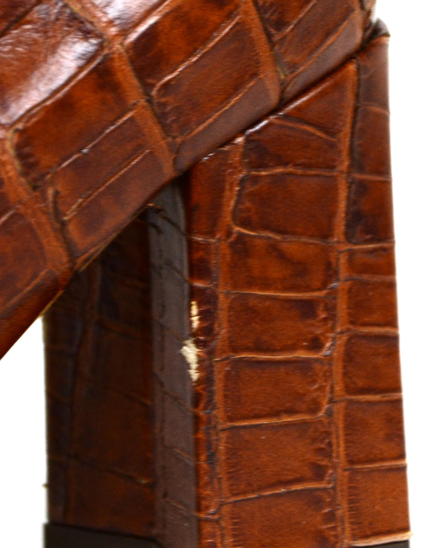 Co. Cognac Embossed Crocodile Print Boots sz 37 1