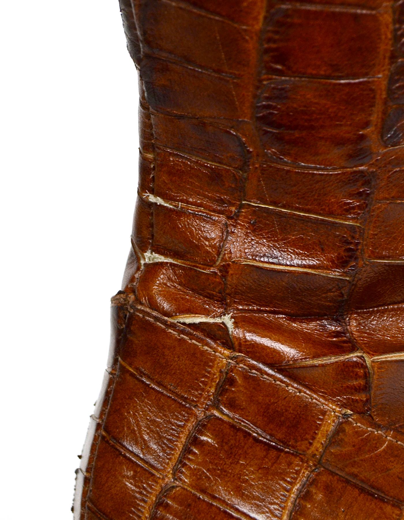 Co. Cognac Embossed Crocodile Print Boots sz 37 2