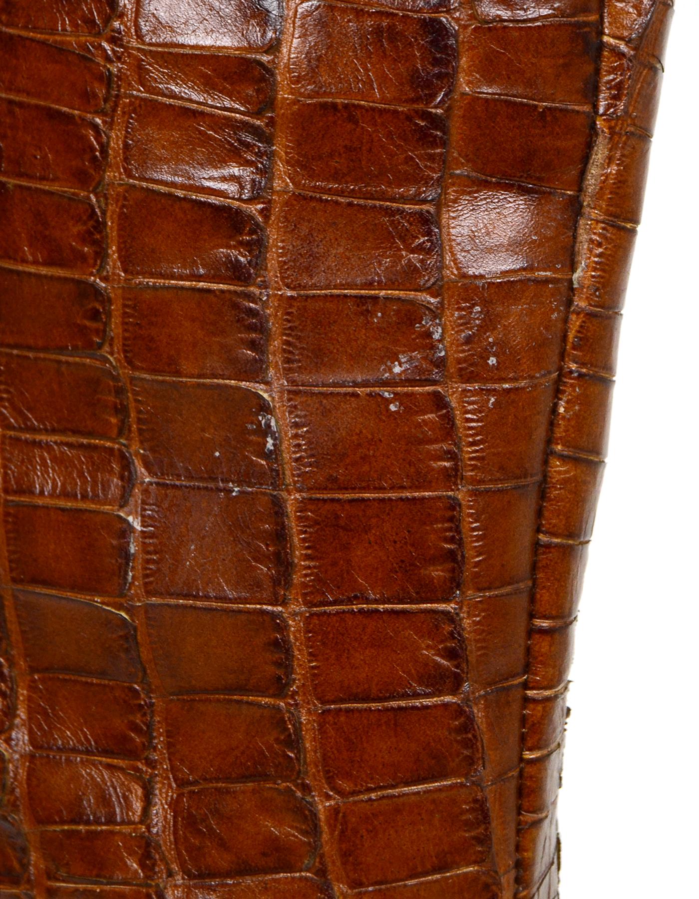 Co. Cognac Embossed Crocodile Print Boots sz 37 4