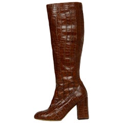 Co. Cognac Embossed Crocodile Print Boots sz 37