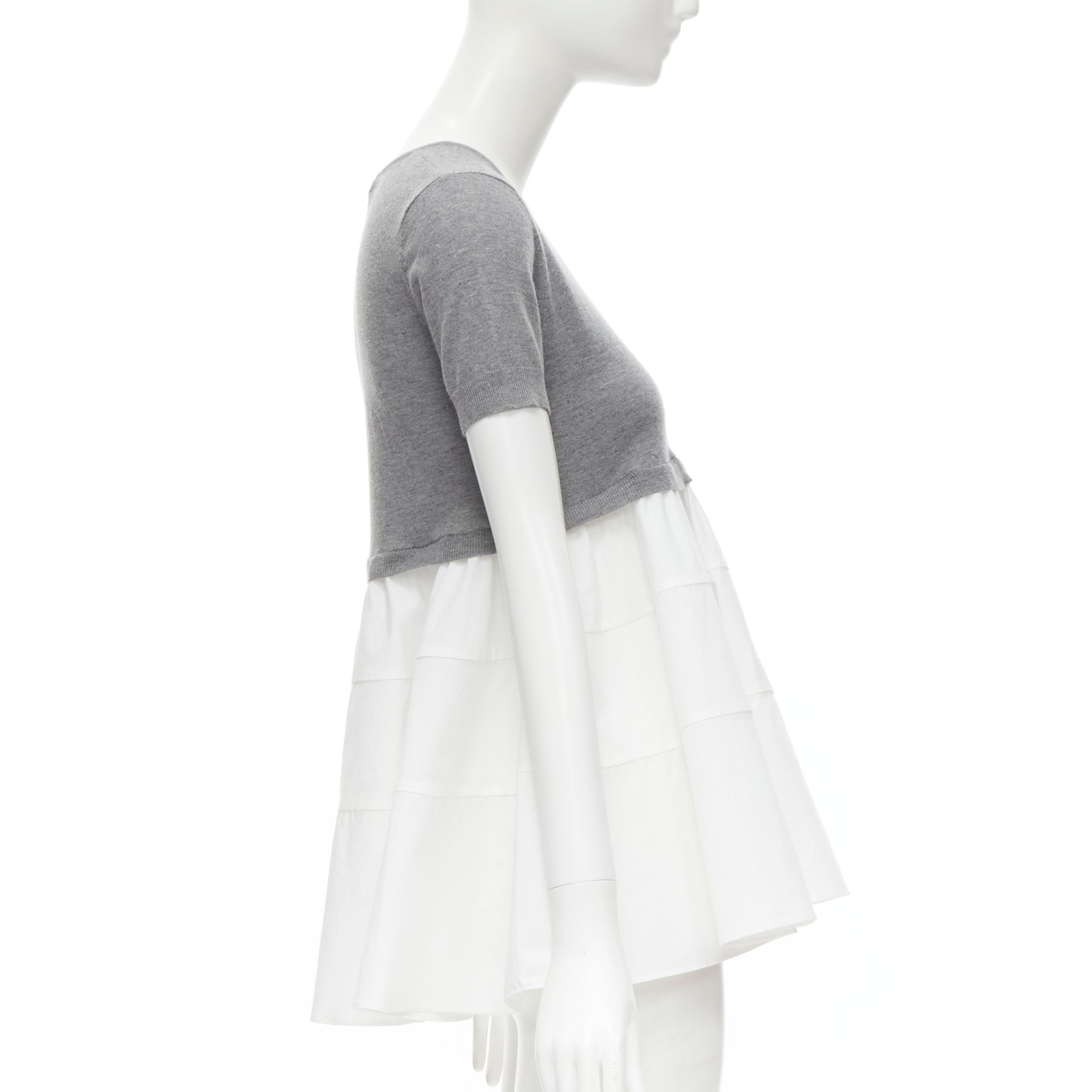 CO. COLLECTION 100% cashmere grey cropped sweater white flared layered top XS In Excellent Condition For Sale In Hong Kong, NT