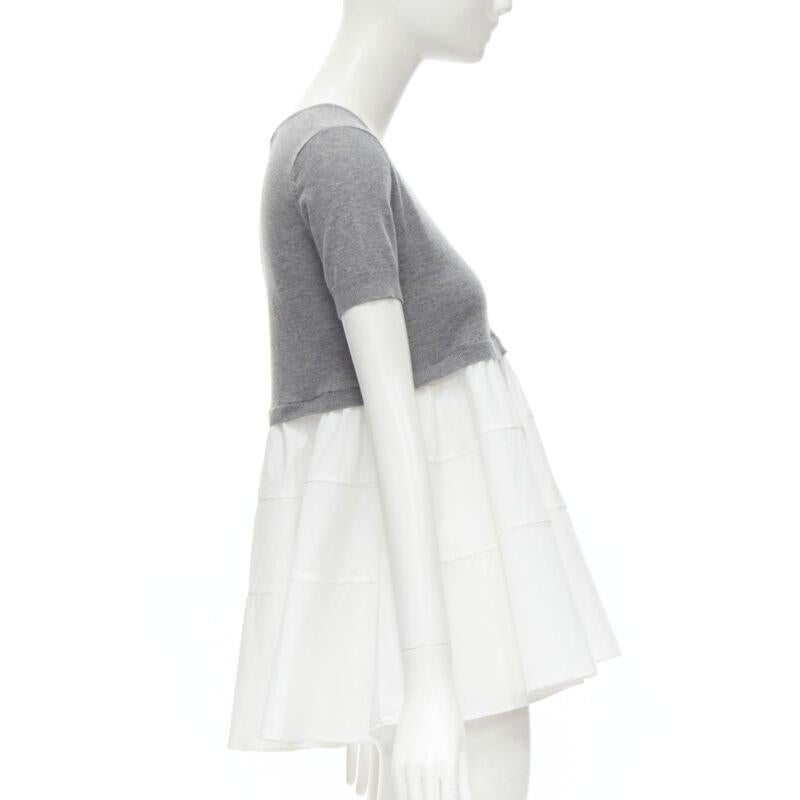 CO. COLLECTION 100% cachemire pull cropped gris top superposé évasé blanc XS Excellent état - En vente à Hong Kong, NT