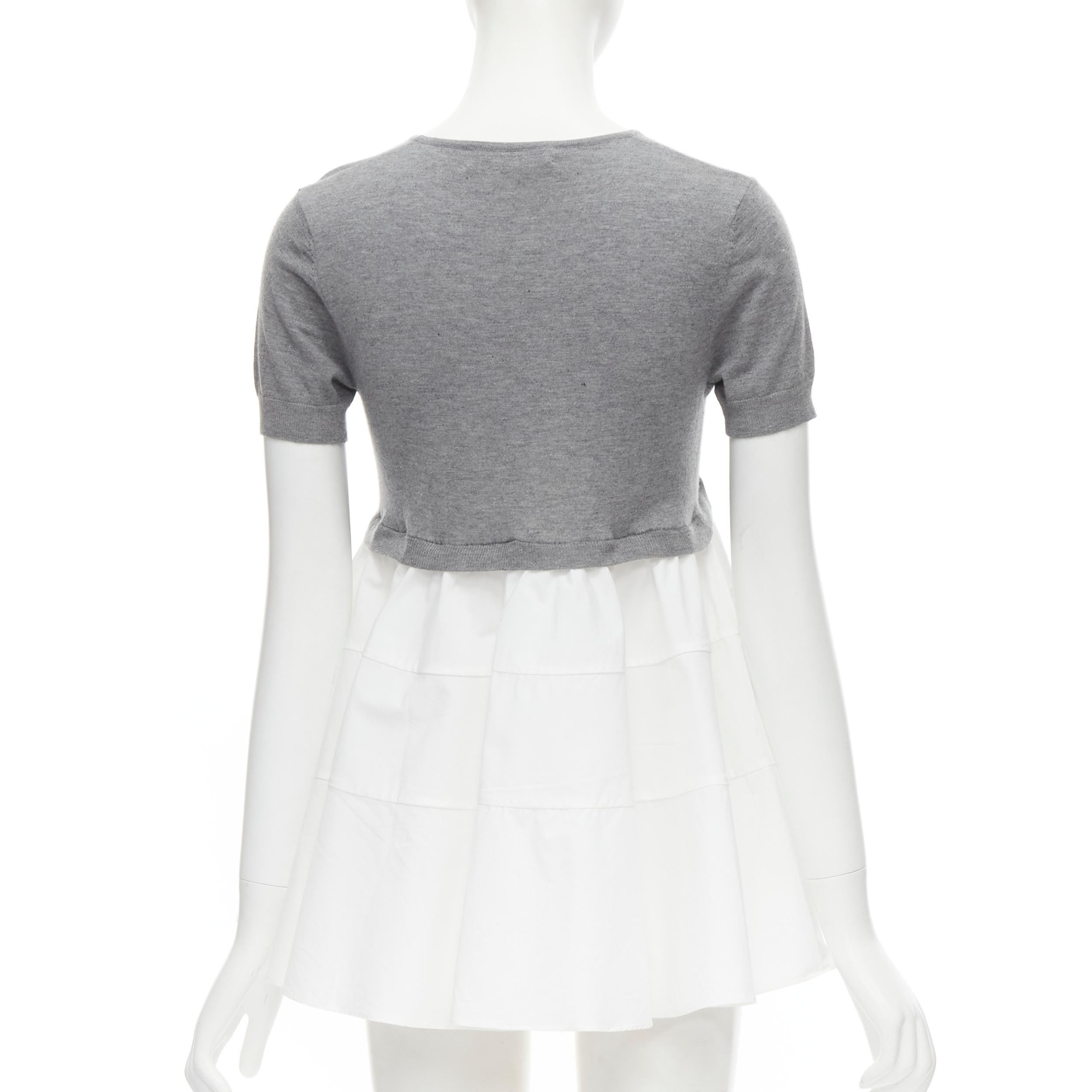 Women's CO. COLLECTION 100% cashmere grey cropped sweater white flared layered top XS For Sale