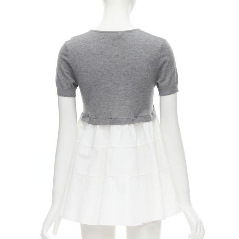 CO. COLLECTION 100% cachemire pull cropped gris top superposé évasé blanc XS Pour femmes en vente