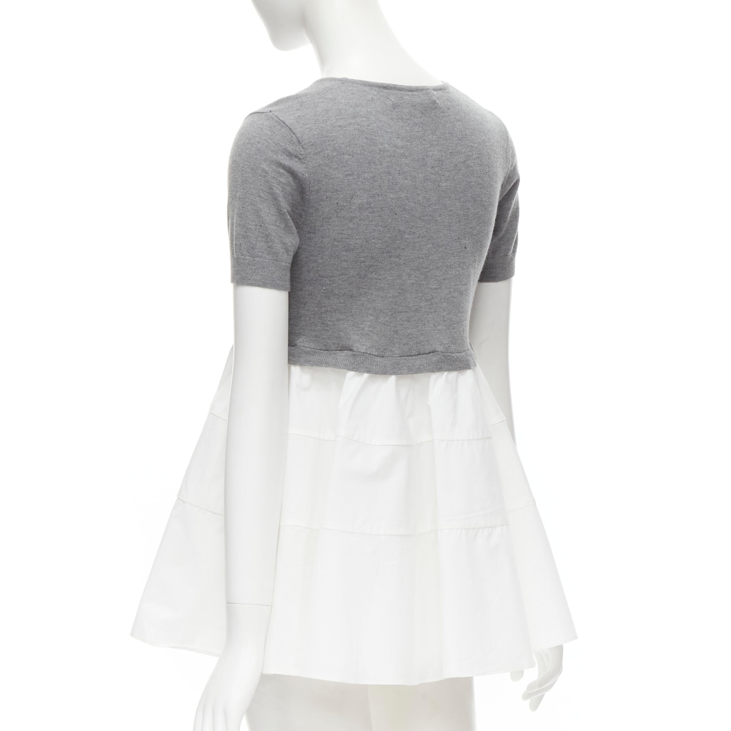 CO. COLLECTION 100% cashmere grey cropped sweater white flared layered top XS For Sale 1