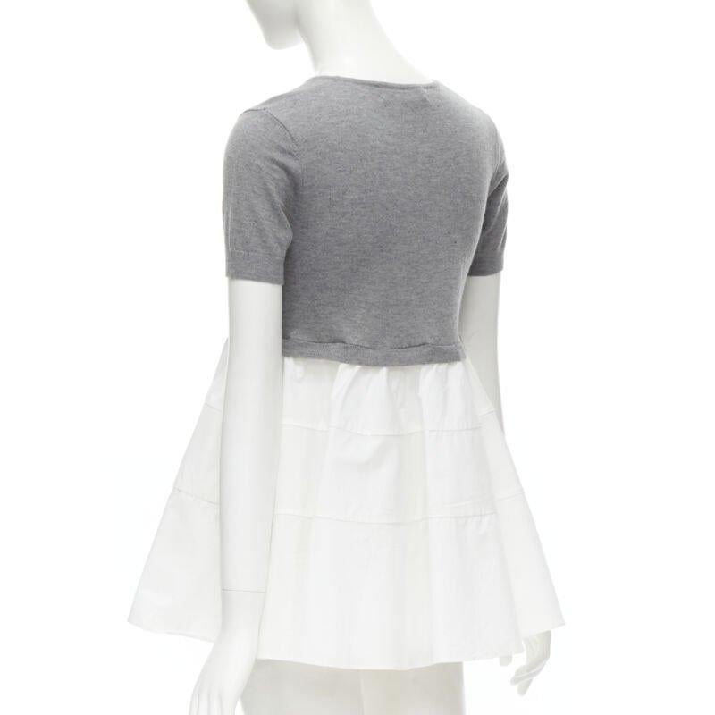 CO. COLLECTION 100% cachemire pull cropped gris top superposé évasé blanc XS en vente 1