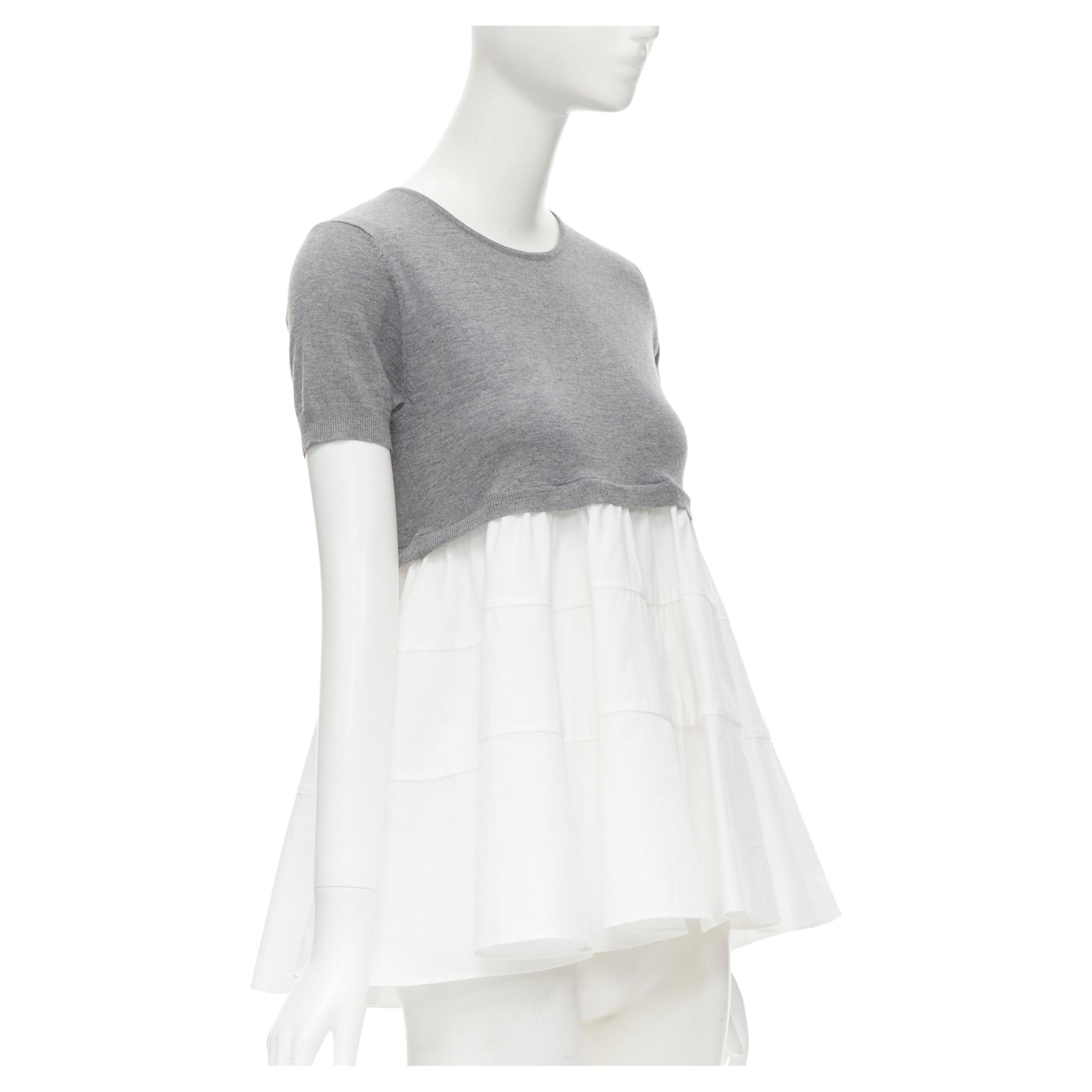 CO. COLLECTION 100% cashmere grey cropped sweater white flared layered top XS For Sale
