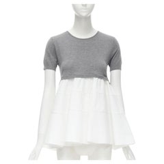 CO. COLLEZIONE 100% cachemire maglione grigio a quadri top bianco svasato XS