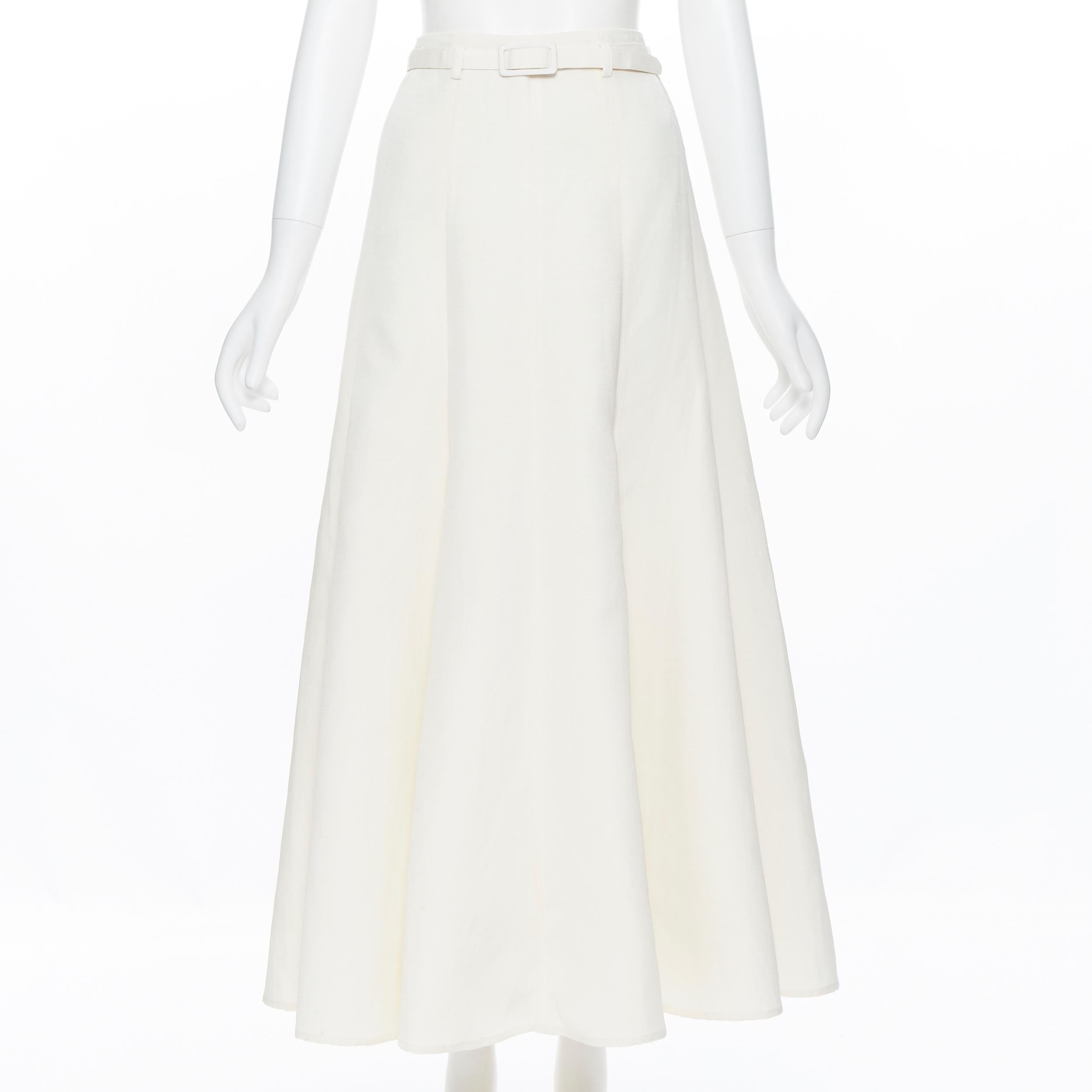 White CO COLLECTION Italian  Fabric ivory white silk cotton blend belted midi skirt XS