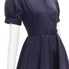 CO COLLECTION navy cotton poplin panelled hem button down belted dress XS