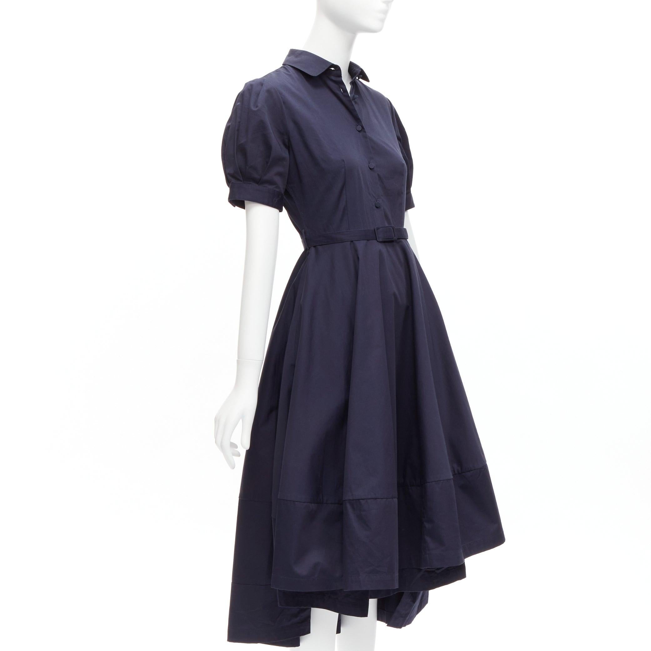 Black CO COLLECTION navy cotton poplin panelled hem button down belted dress XS For Sale