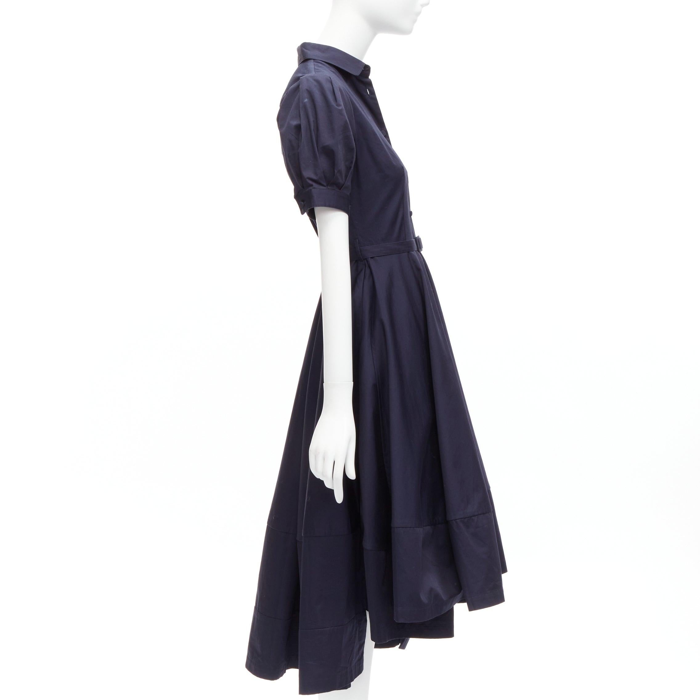 CO COLLECTION navy cotton poplin panelled hem button down belted dress XS In Good Condition For Sale In Hong Kong, NT