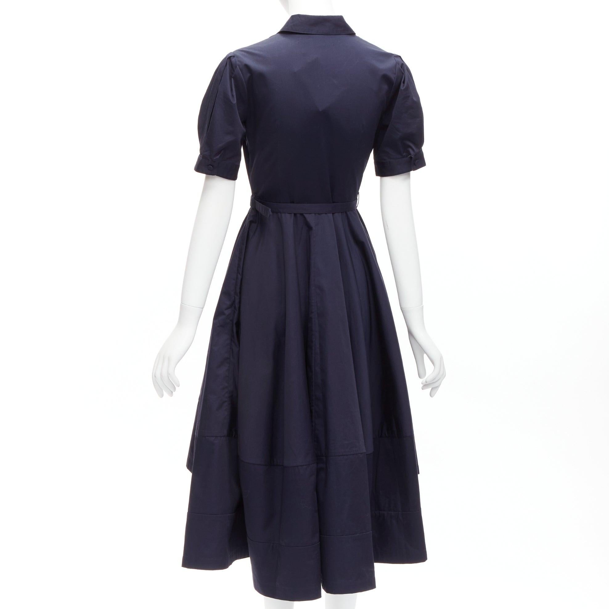 Women's CO COLLECTION navy cotton poplin panelled hem button down belted dress XS For Sale