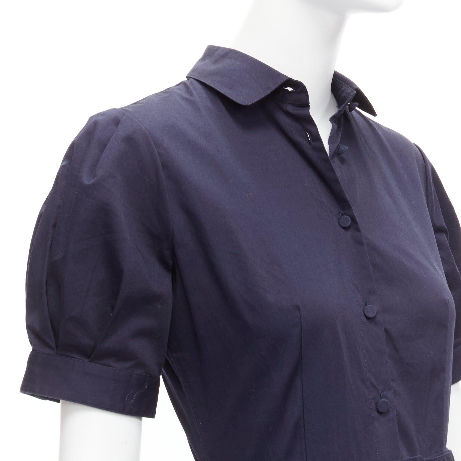CO COLLECTION navy cotton poplin panelled hem button down belted dress XS For Sale 2