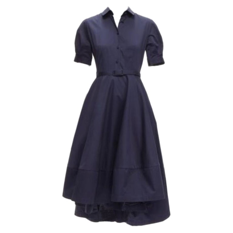 CO COLLECTION navy cotton poplin panelled hem button down belted dress XS