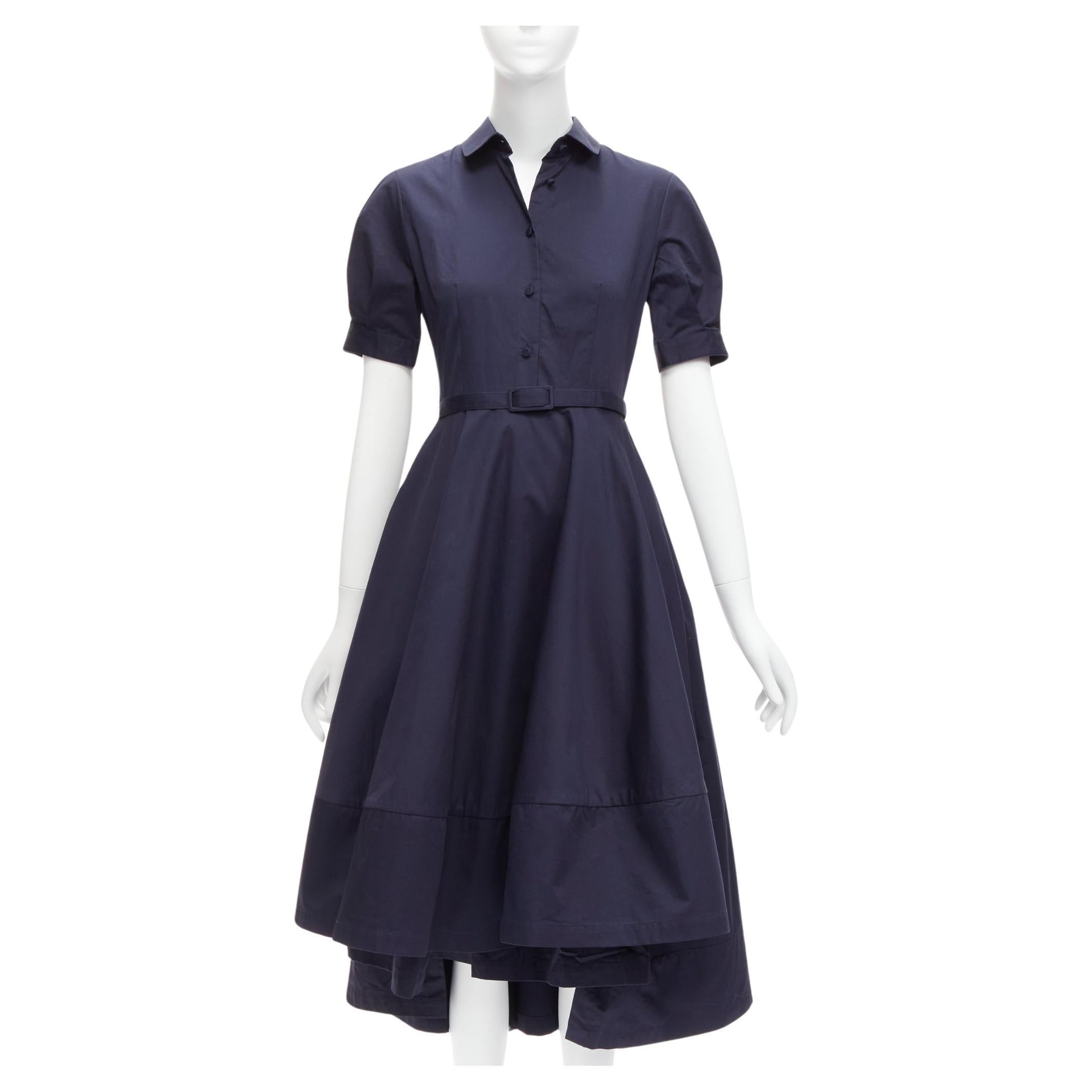 CO COLLECTION navy cotton poplin panelled hem button down belted dress XS For Sale