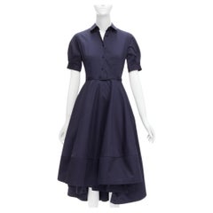 CO COLLECTION marineblaues Kleid mit Knopfleiste und Gürtel aus Baumwolle und Poplin mit getäfeltem Saum XS