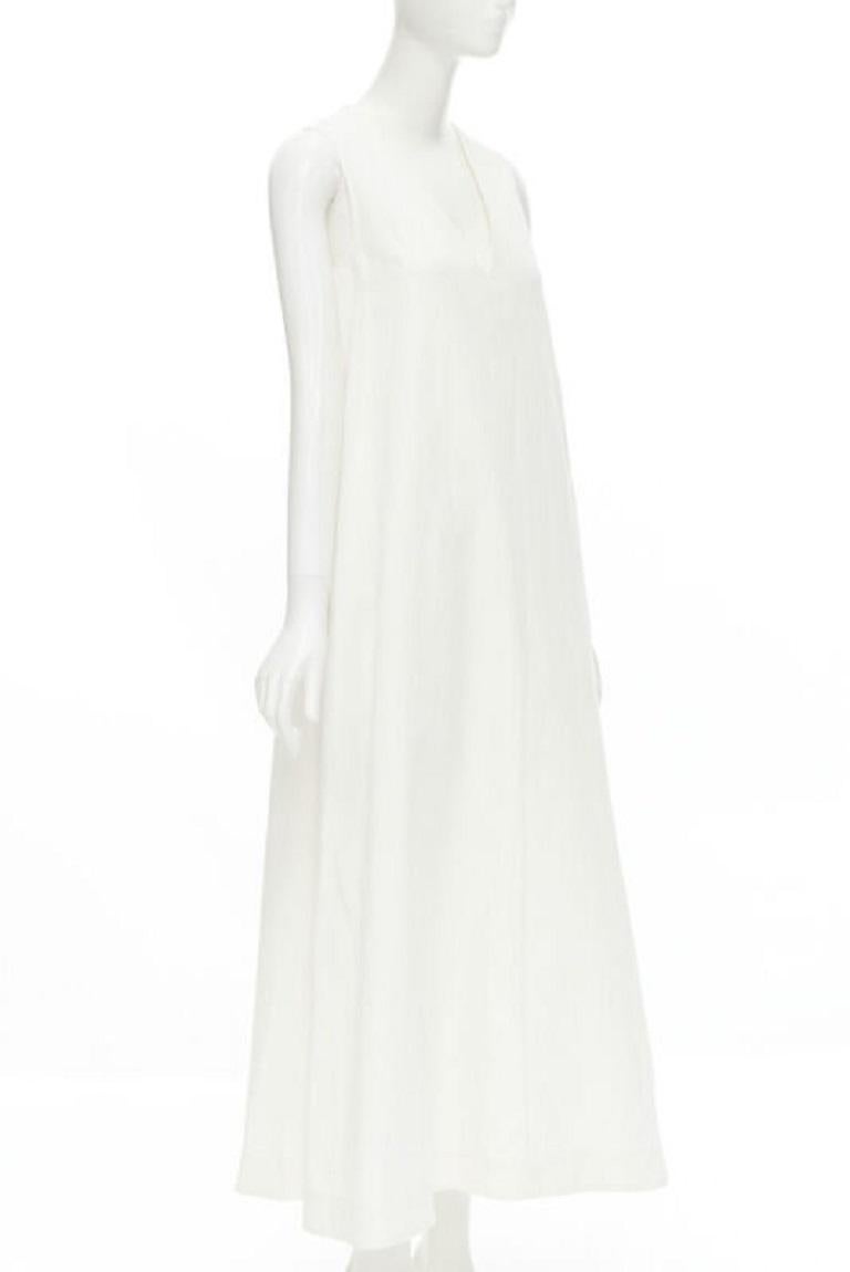 Gray CO Collection white linen cotton sleeveless V-neck A-line flared maxi dress XS For Sale