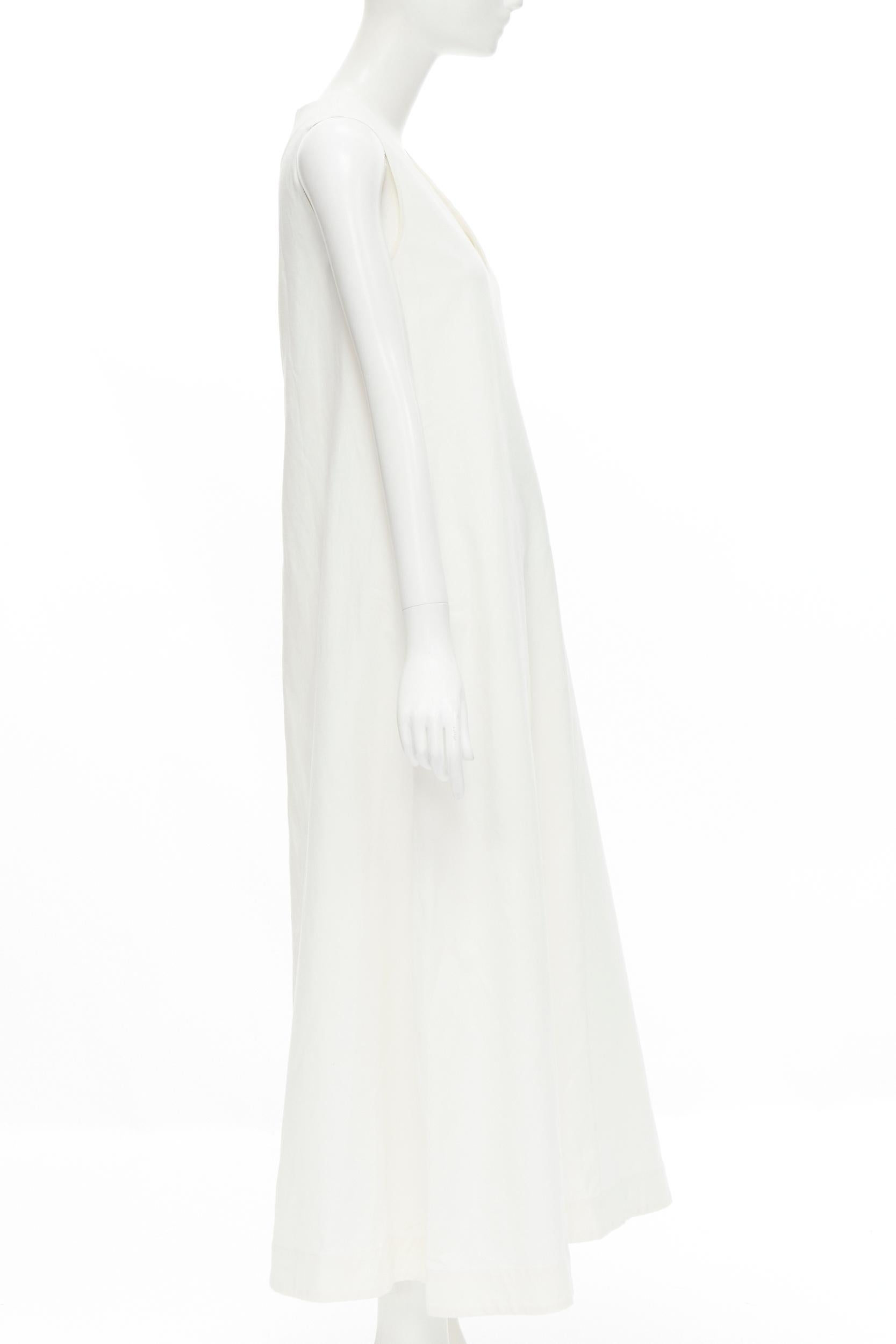 CO Collection white linen cotton sleeveless V-neck A-line flared maxi dress XS In Good Condition For Sale In Hong Kong, NT