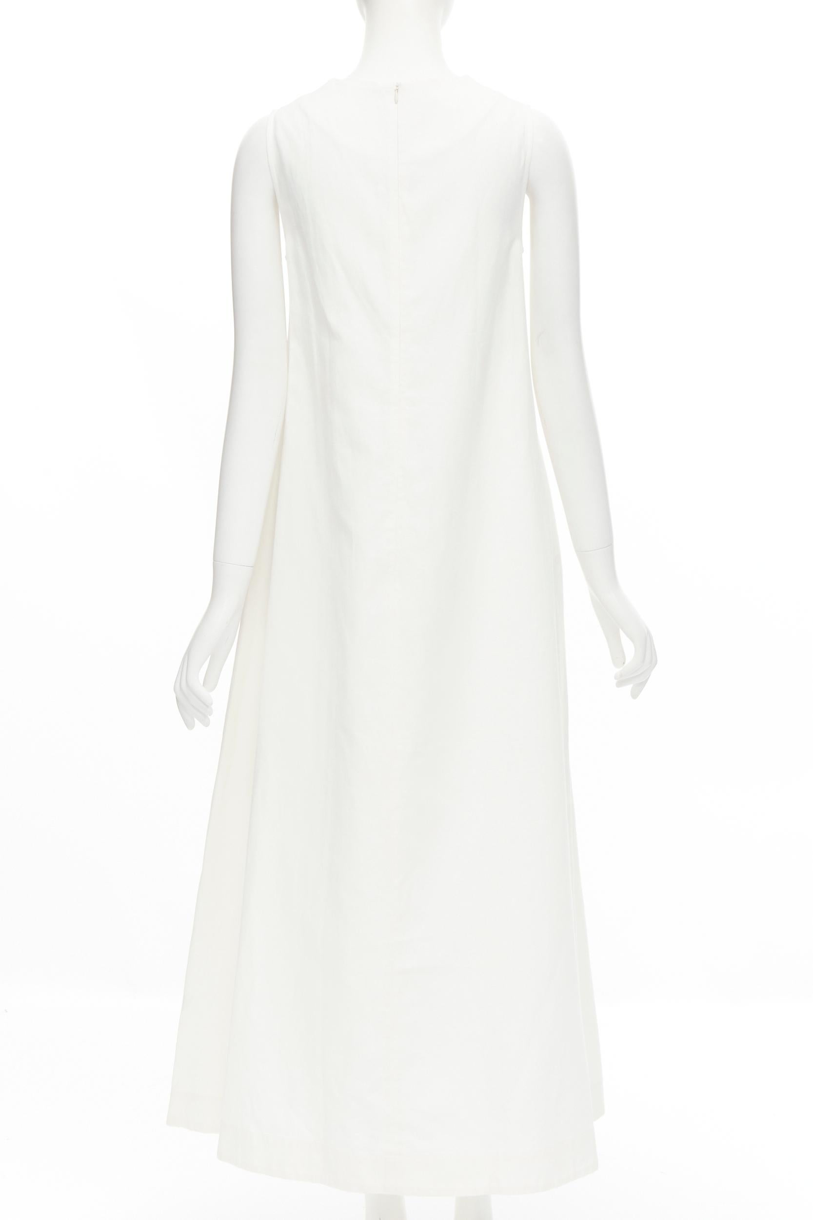 Women's CO Collection white linen cotton sleeveless V-neck A-line flared maxi dress XS For Sale