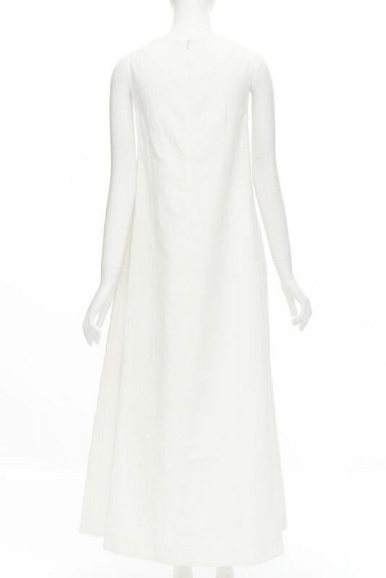Women's CO Collection white linen cotton sleeveless V-neck A-line flared maxi dress XS For Sale