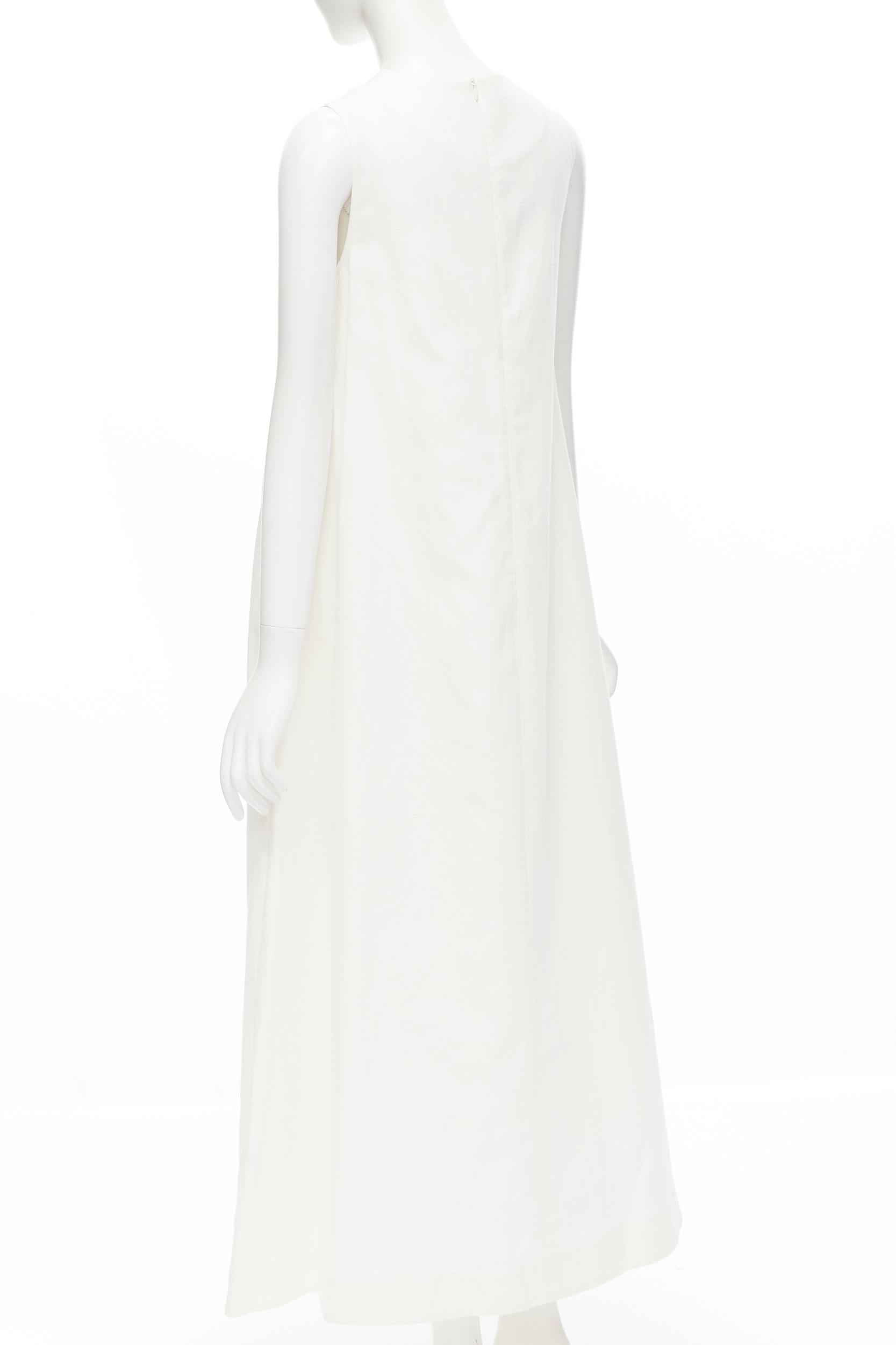 CO Collection white linen cotton sleeveless V-neck A-line flared maxi dress XS For Sale 1