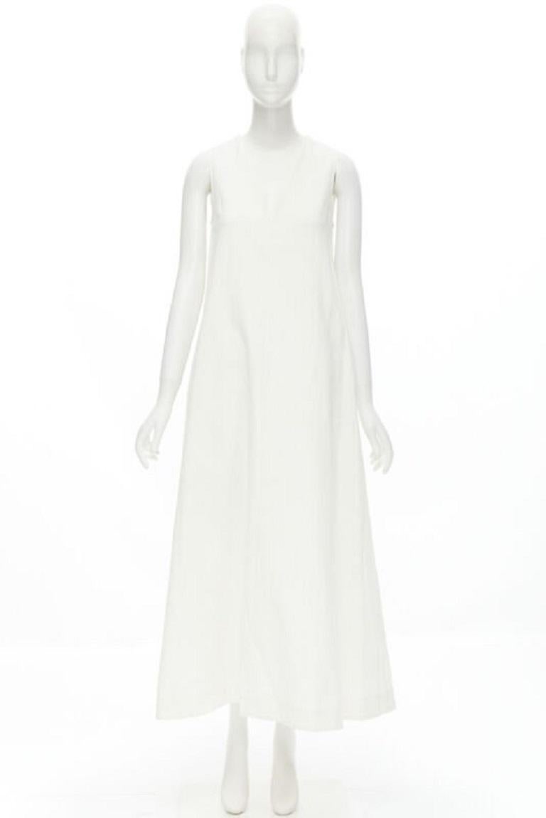 CO Collection white linen cotton sleeveless V-neck A-line flared maxi dress XS For Sale 4