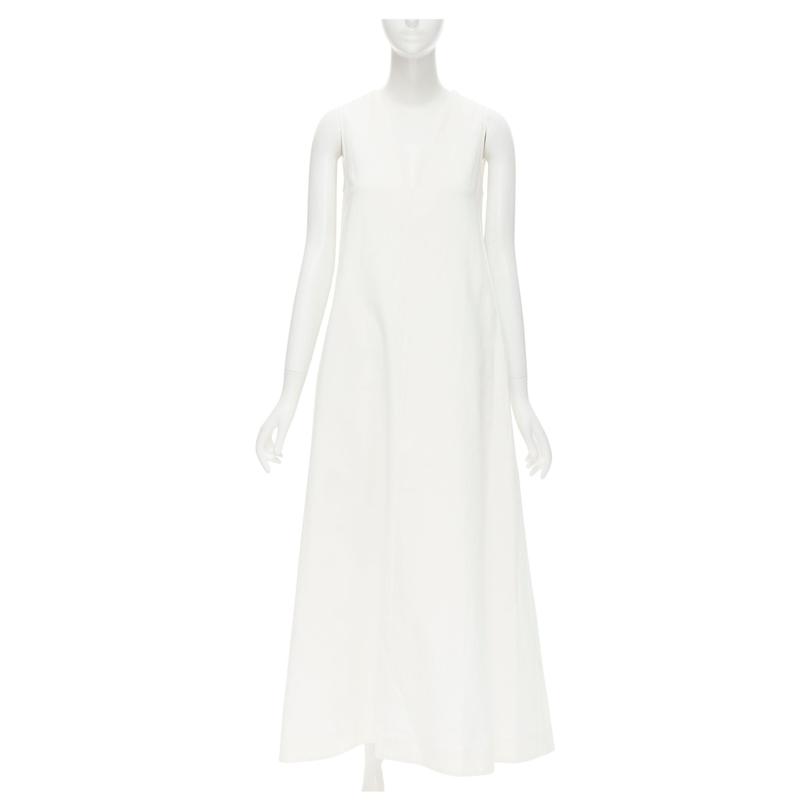 CO Collection white linen cotton sleeveless V-neck A-line flared maxi dress XS For Sale