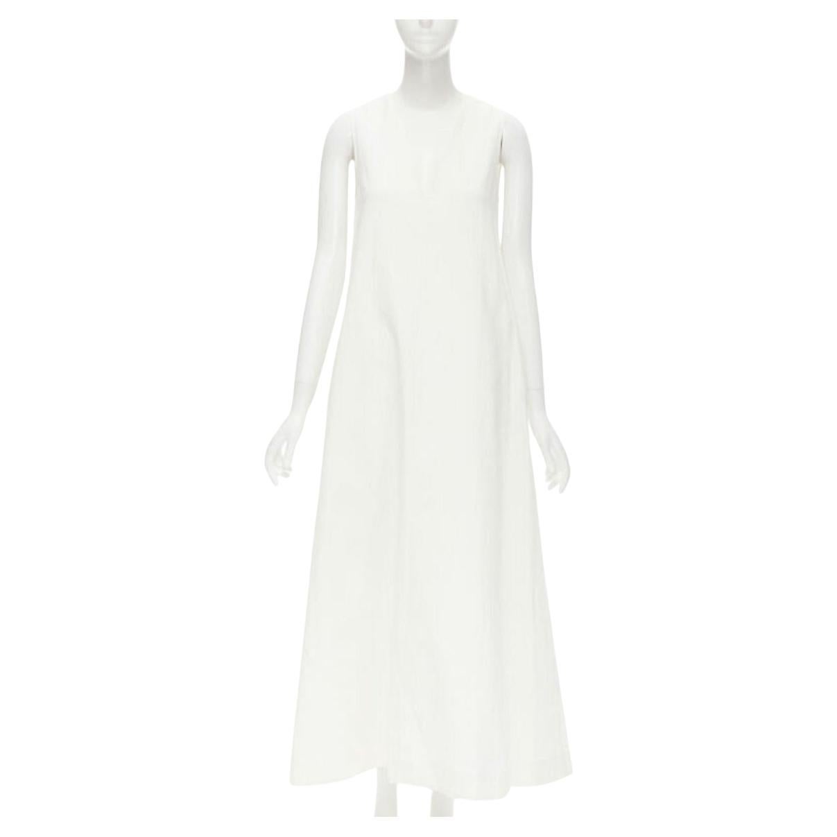 CO Collection white linen cotton sleeveless V-neck A-line flared maxi dress XS For Sale