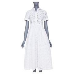 CO COLLECTIONS 2021 white broderie anglaise eyelet cotton midi shirt dress XS