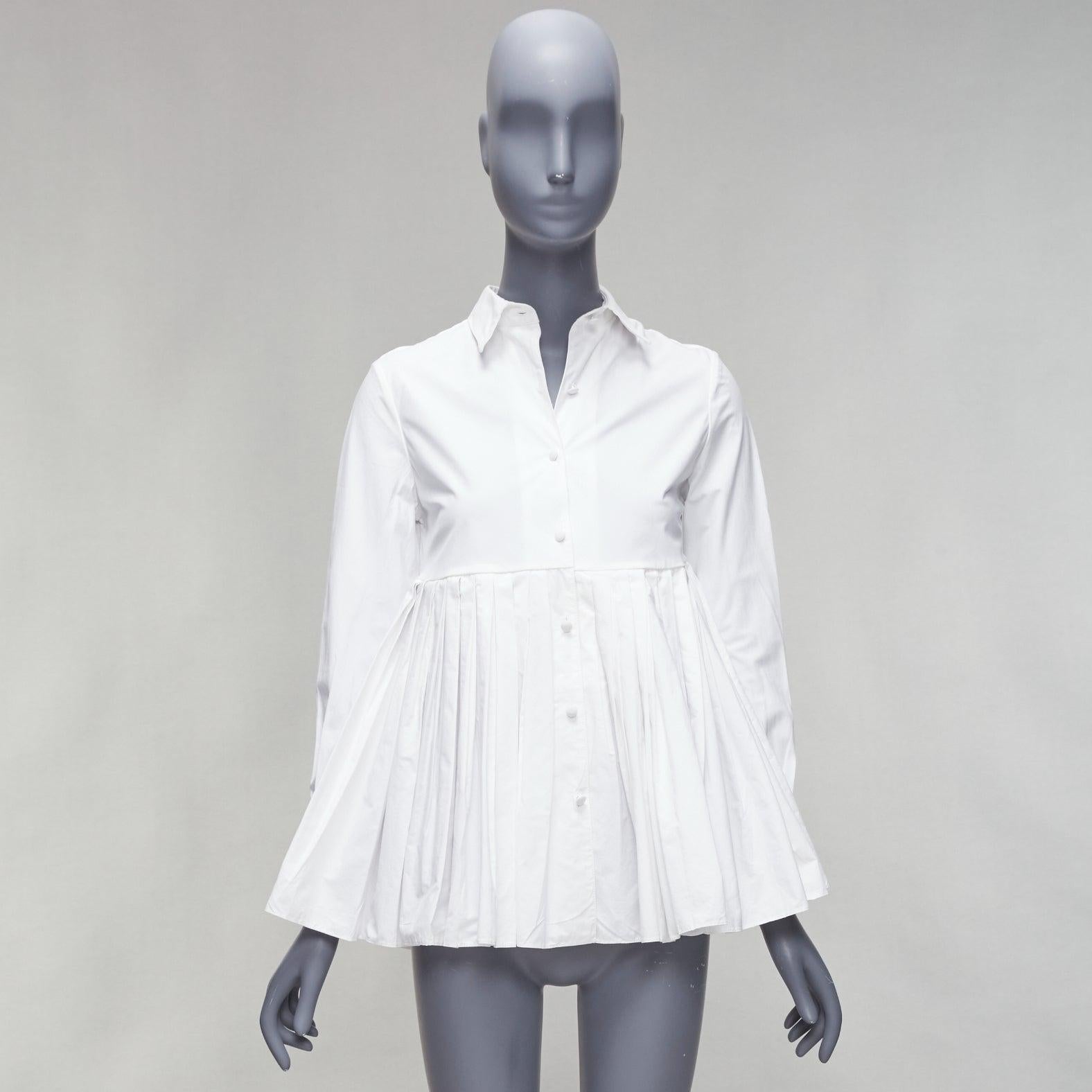 CO COLLECTIONS camicia in cotone bianco a vita alta con peplo plissettato US0 XS in vendita 4