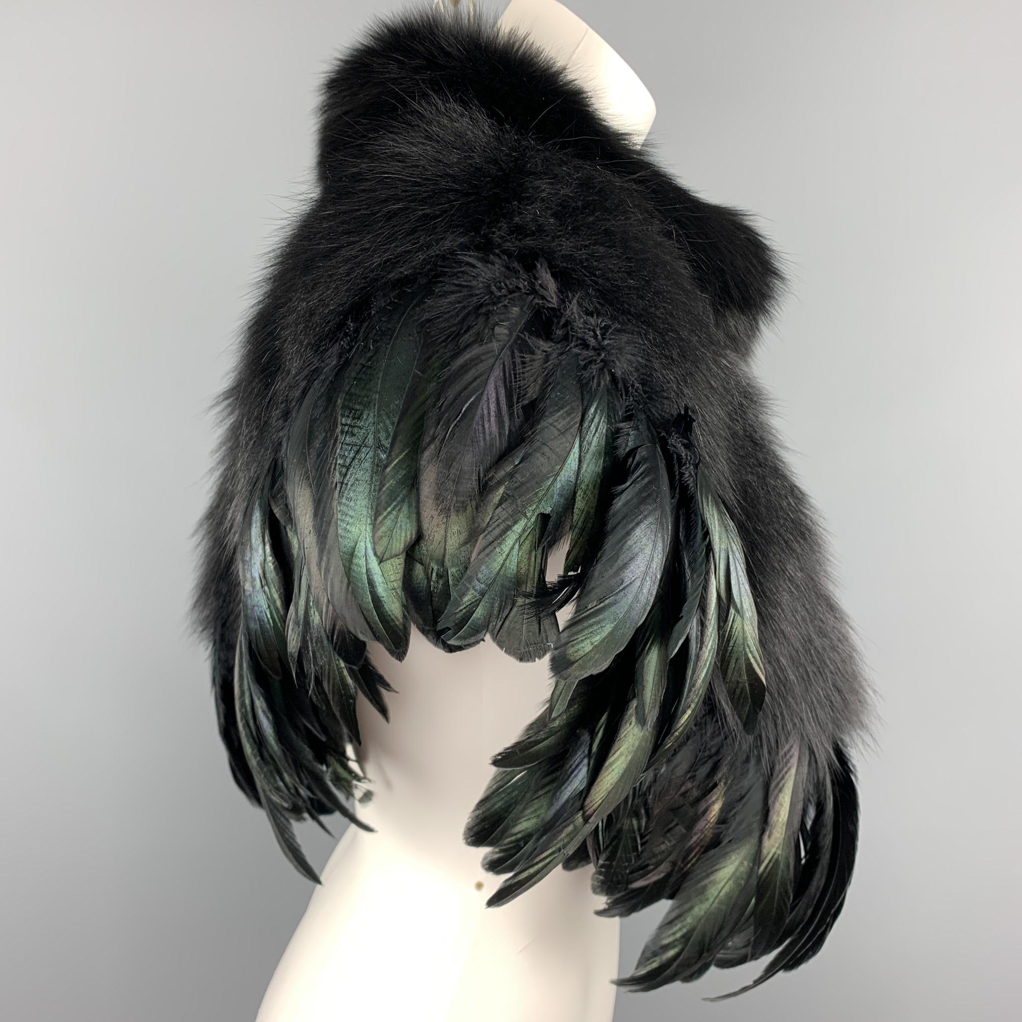 CO Mixed Materials Black Fox Fur Feathers Shawl In Excellent Condition In San Francisco, CA