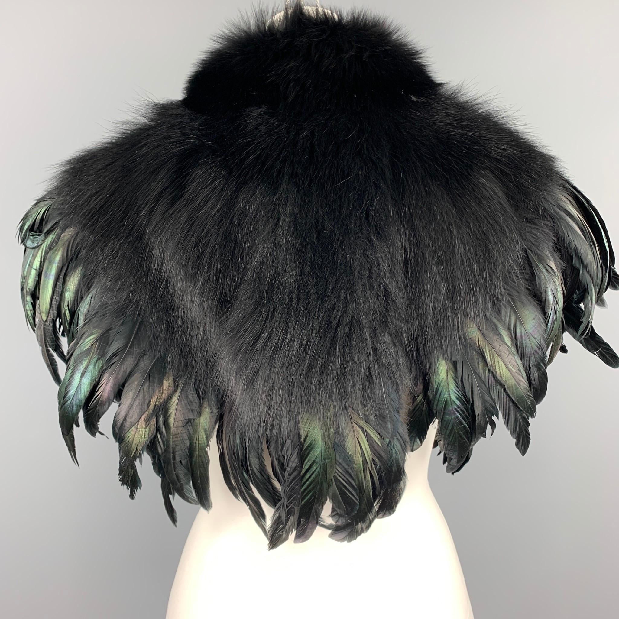 Women's or Men's CO Mixed Materials Black Fox Fur Feathers Shawl