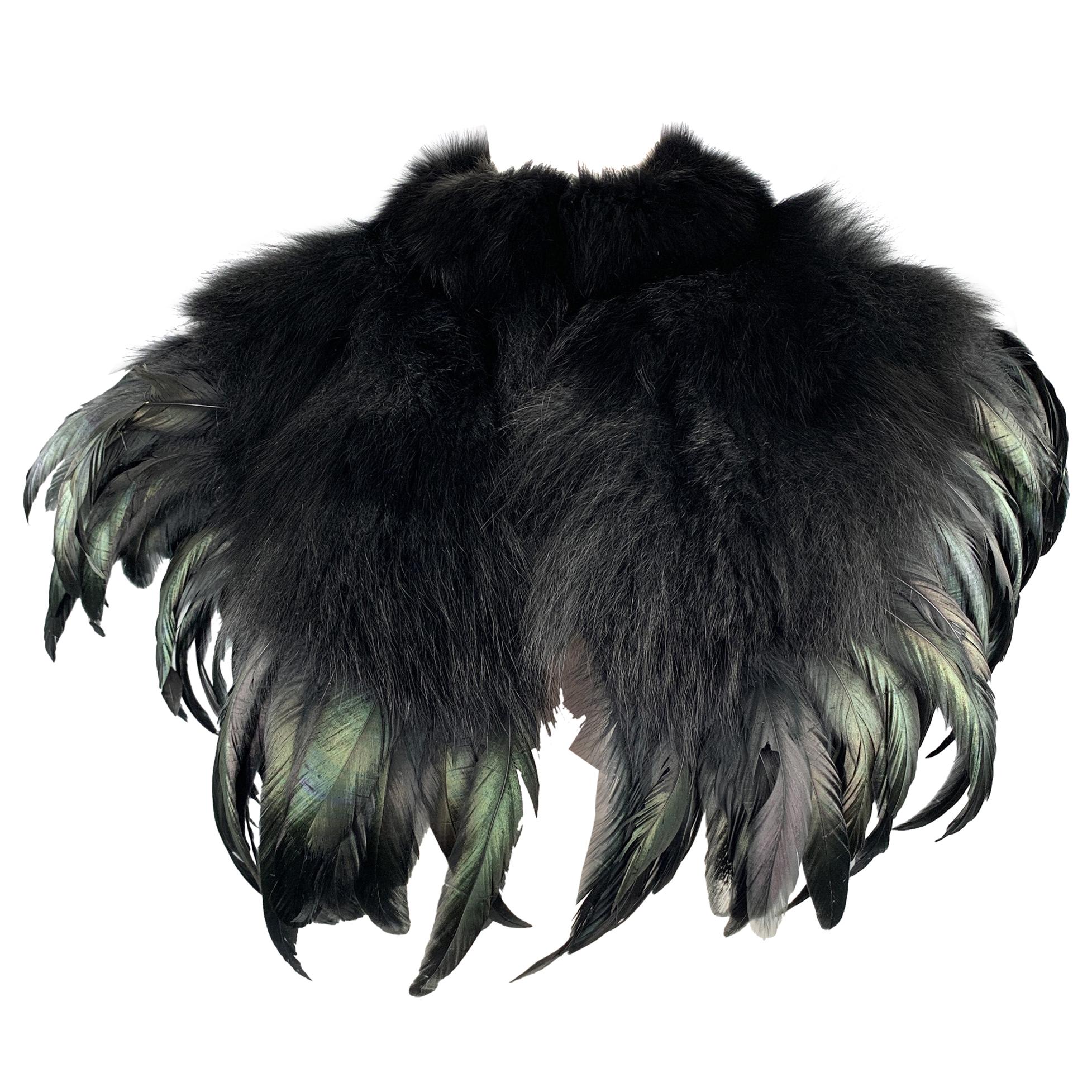 CO Mixed Materials Black Fox Fur Feathers Shawl
