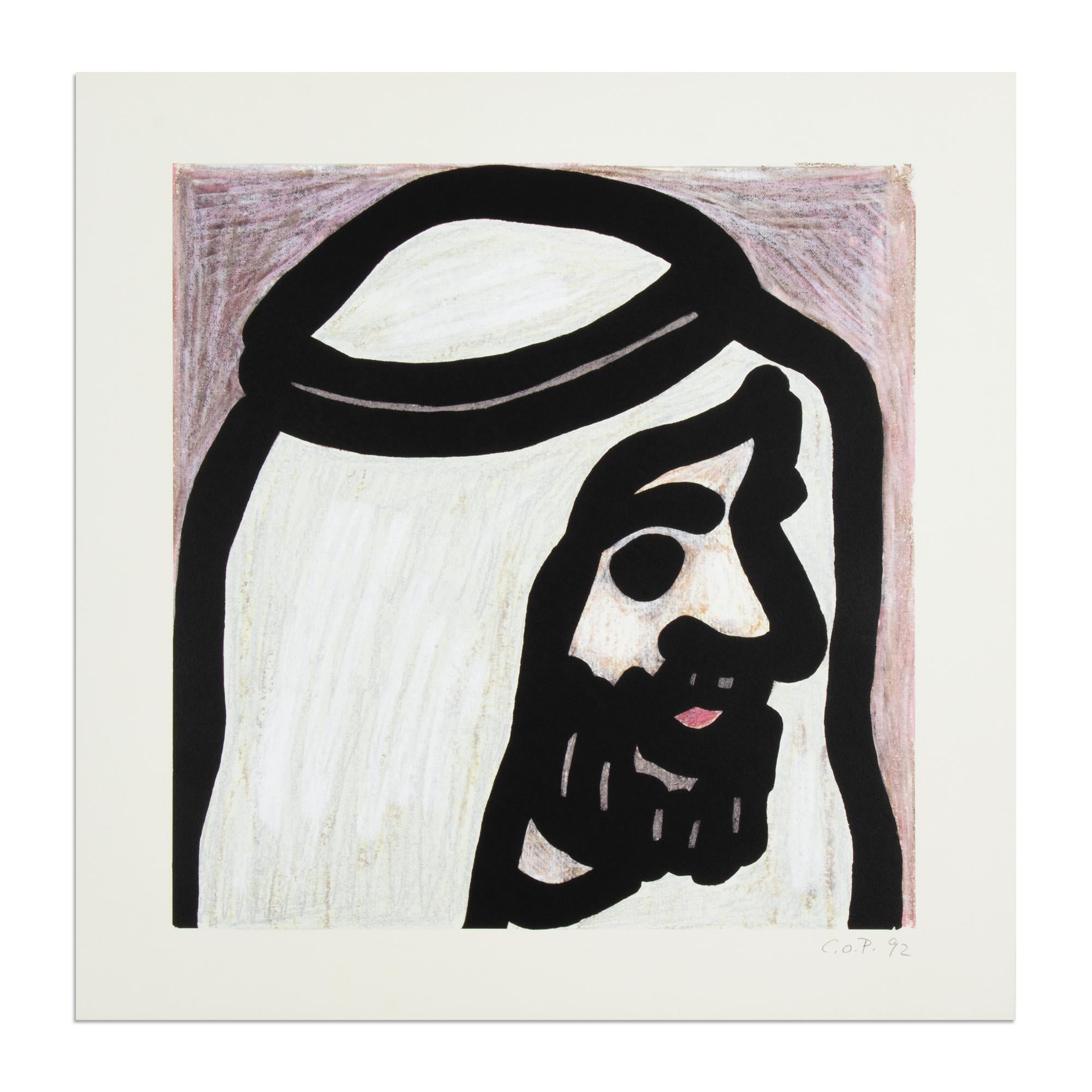 C.O. Paeffgen (German, 1933-2019)
Sheikh, 1992
Medium: Offset lithograph on card stock
Dimensions: 49.5 x 50 cm
Edition of 100: Monogrammed, numbered and dated
Condition: Very good