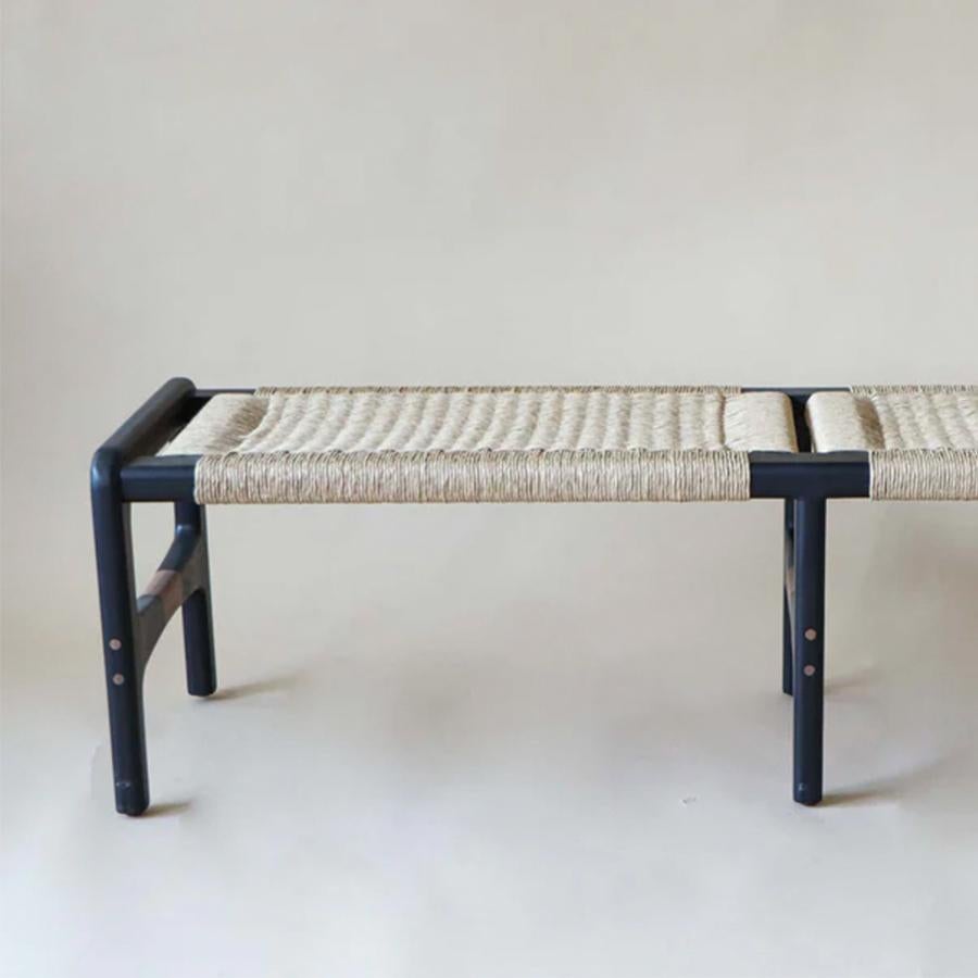 Coa Geflechtbank in Eiche Schwarz (Holzarbeit) im Angebot