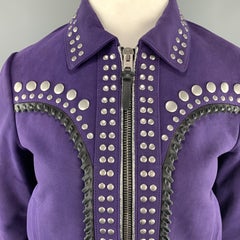 COACH 1941 10 Purple Goat Suede Studded Whip Stitch Collared Jacket