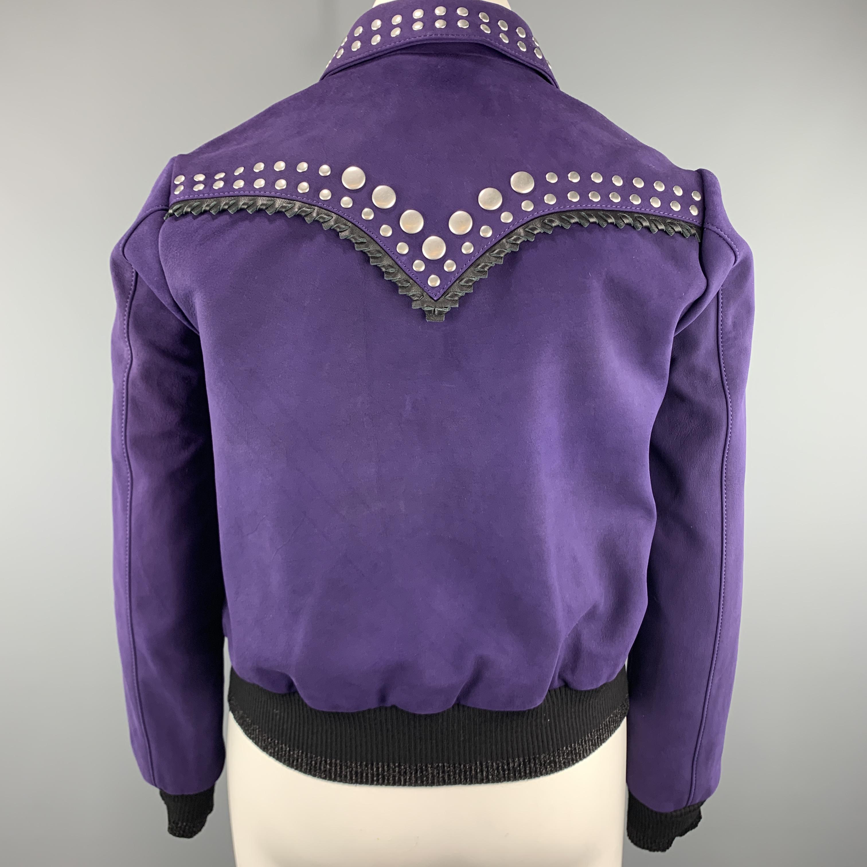 COACH 1941 10 Purple Goat Suede Studded Whip Stitch Collared Jacket In New Condition In San Francisco, CA