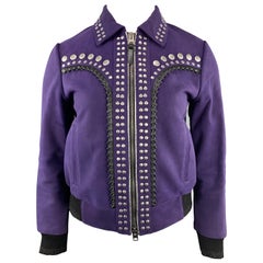COACH 1941 10 Purple Goat Suede Studded Whip Stitch Collared Jacket