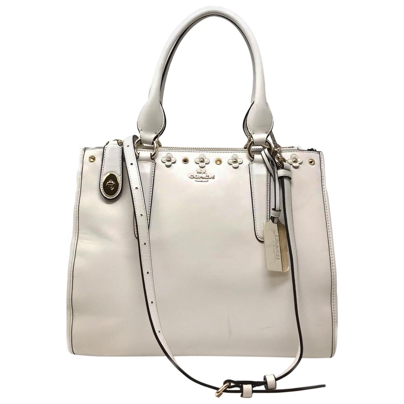 Coach 37400 Crosby Carryall in Floral Rivets Leather Chalk Women's Bag