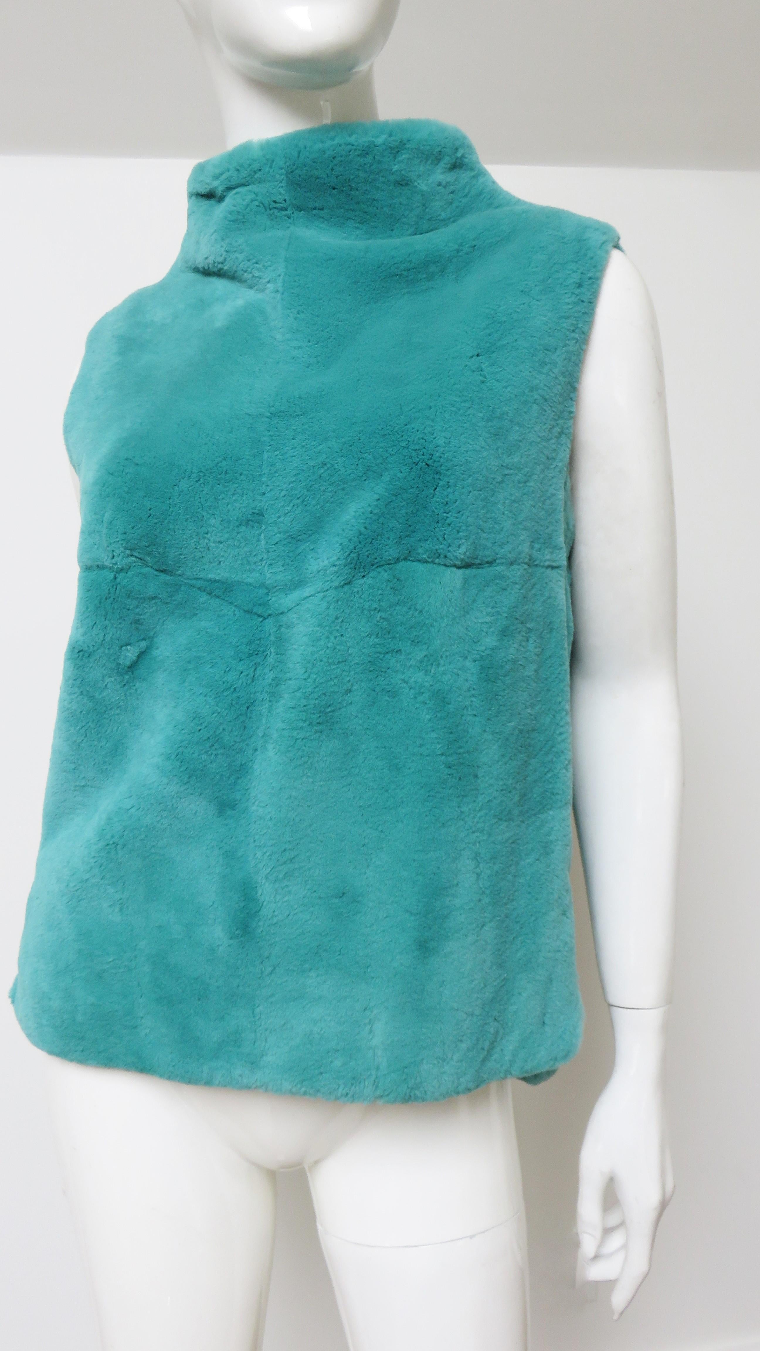 Coach Aqua Sheared Fur Vest  In Good Condition For Sale In Water Mill, NY