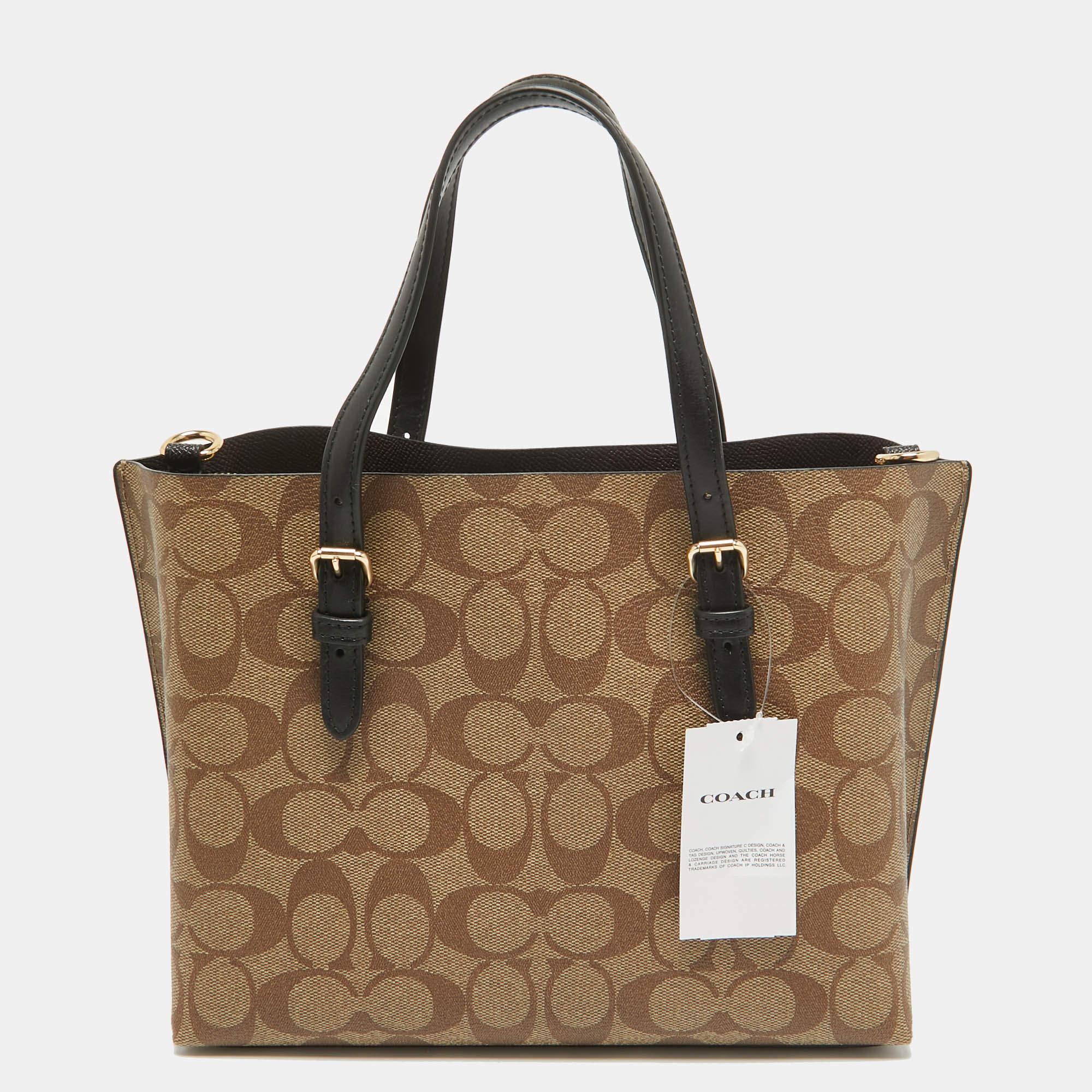 Coach Beige/Black Signature Coated Canvas and Leather Molly 25 Tote In New Condition For Sale In Dubai, Al Qouz 2