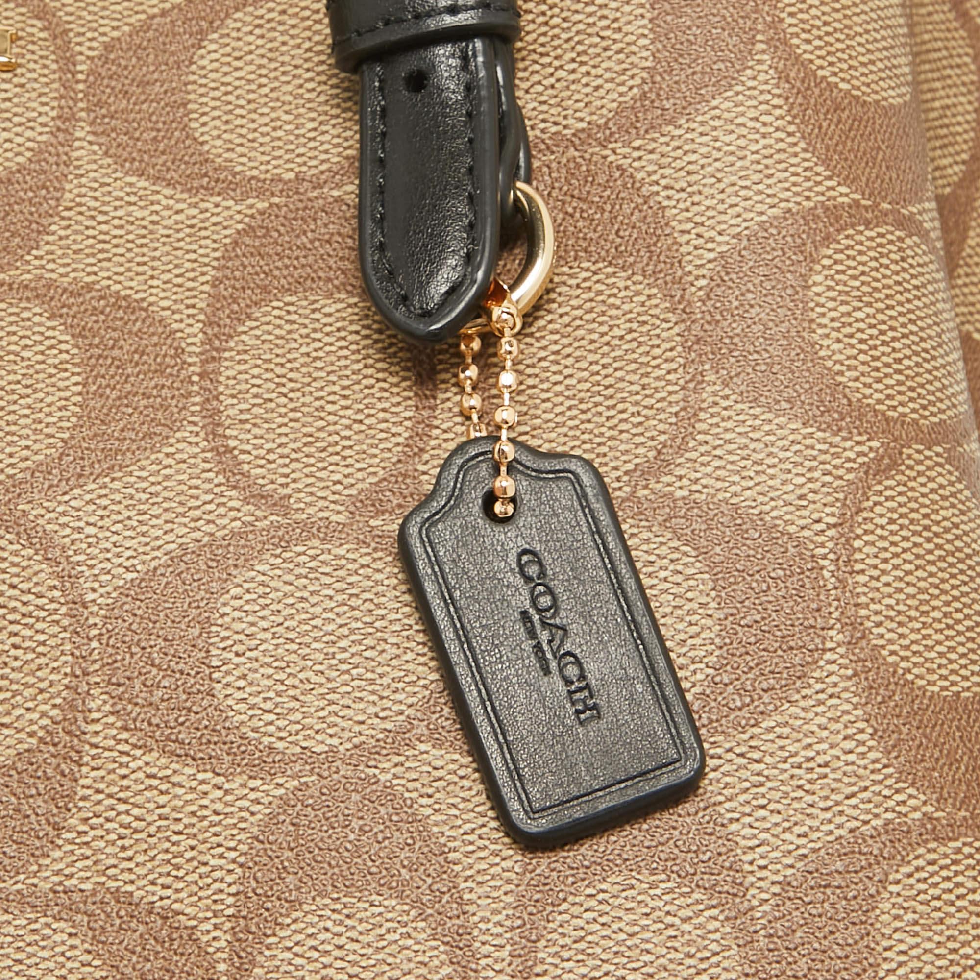 Women's Coach Beige/Black Signature Coated Canvas and Leather Molly 25 Tote For Sale