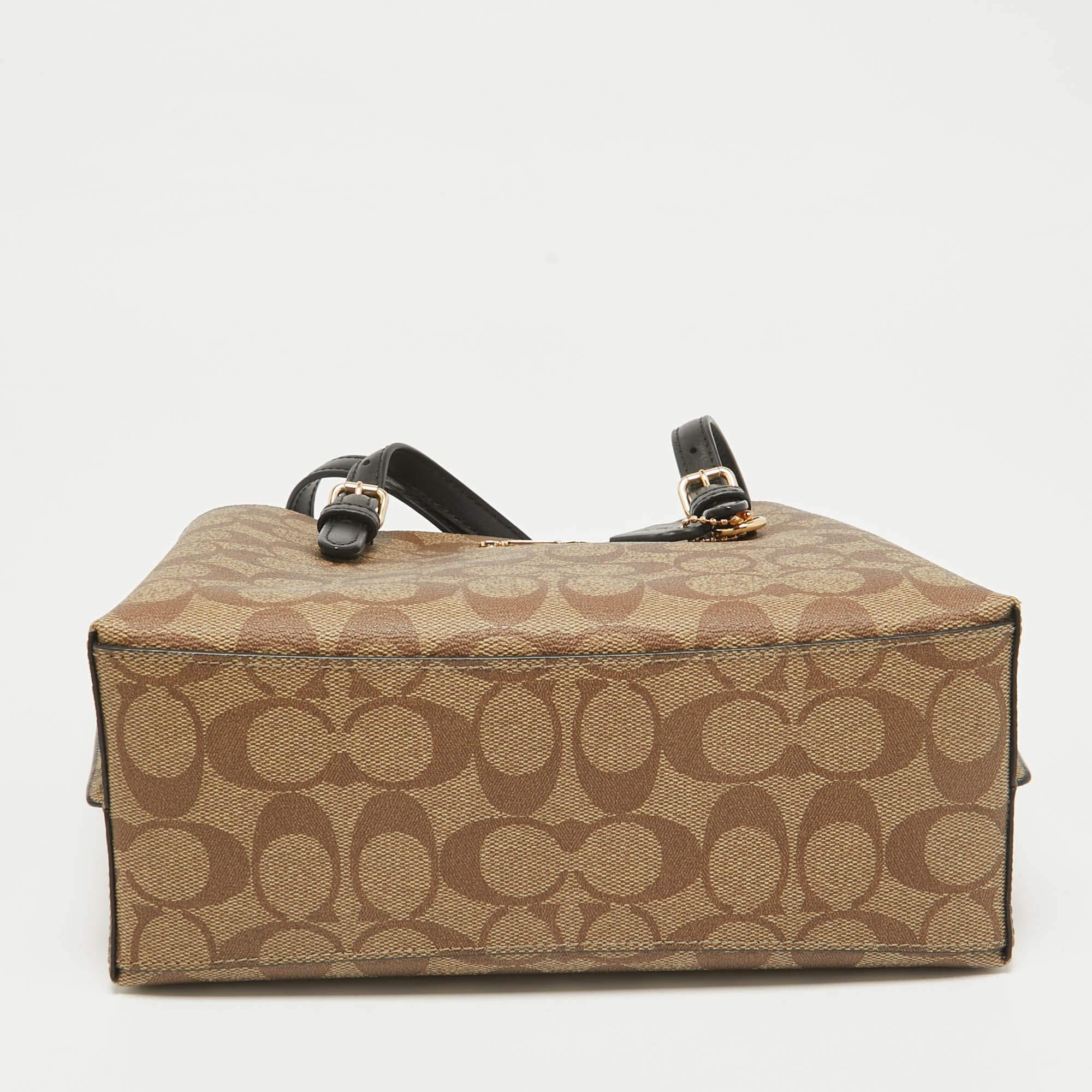 Coach Beige/Black Signature Coated Canvas and Leather Molly 25 Tote For Sale 1
